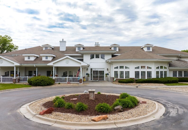 Front Entrance and Circular Driveway of Assisted Living Senior Living Community Front Entrance and Circular Driveway of Assisted Living Senior Living Community