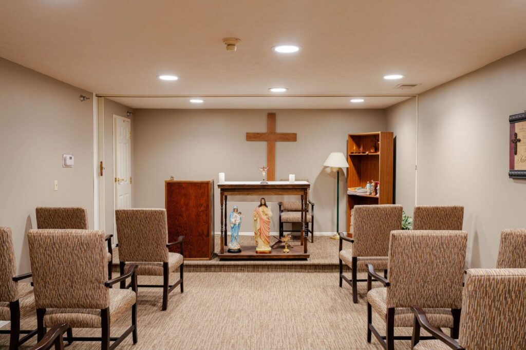 On-Site Chapel with Seating and Altar for Worship in Assisted Living Facility